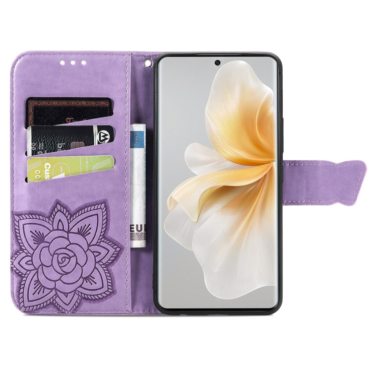 Funda de Cuero con Relieve Mariposa y Flor para TCL 50 Pro Nxtpaper (Lavanda)