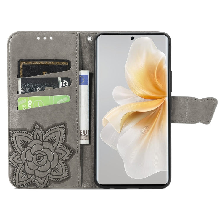 Funda Cuero con Relieve Mariposa y Flor para TCL 50 Pro Nxtpaper (Gris)
