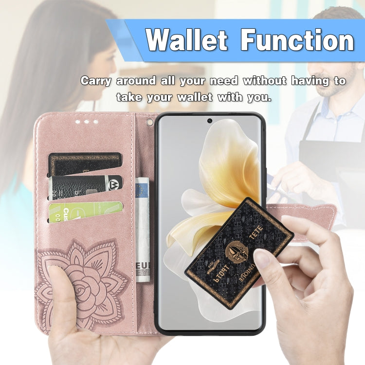 Funda de Cuero con Relieve de Mariposa y Flor para TCL 50 5G (Morado)