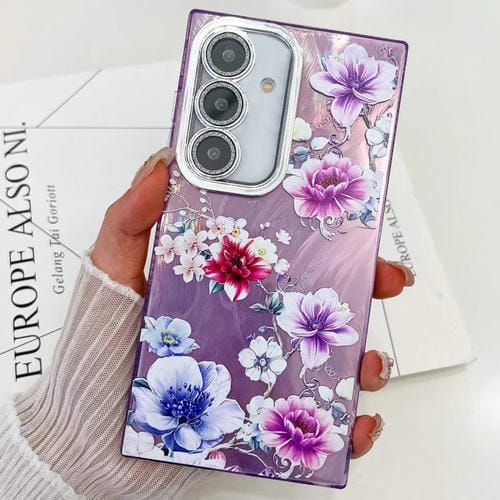 Funda TPU Samsung Galaxy A25 5G Textura Flores y Plantas Galvanizadas (Morada)