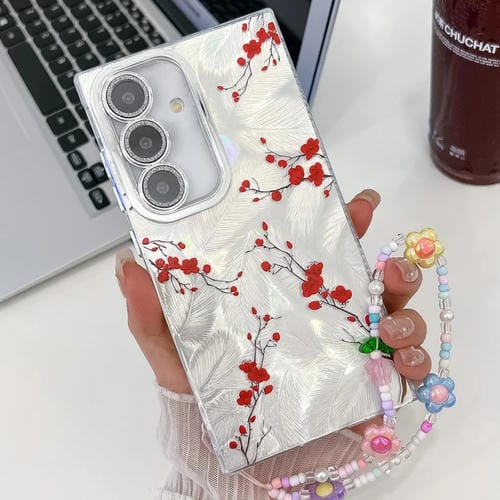 Funda TPU Samsung Galaxy A25 5G Textura Flores Galvanizadas (Flor de Ciruelo Roja)