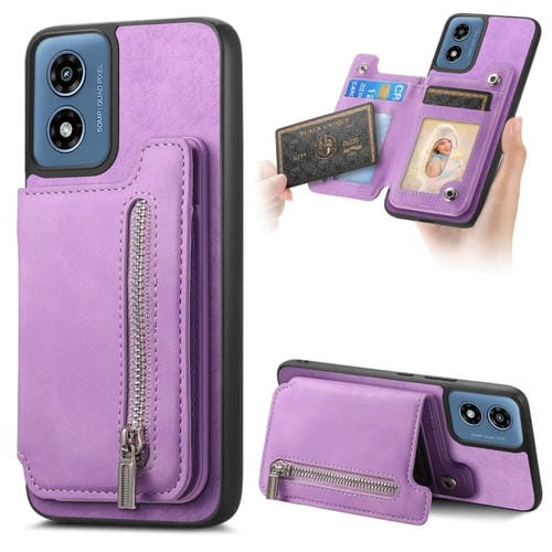 Funda para Teléfono Motorola Moto G Play 2024 4G con Cremallera Magsafe Retro (Morado)