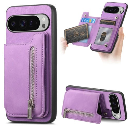 Funda para Teléfono Google Pixel 9 Pro XL Magsafe Cremallera Tipo Billetera (Morado)