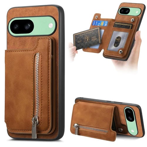 Funda para Teléfono con Cremallera Magsafe Retro para Google Pixel 8A (Marrón)