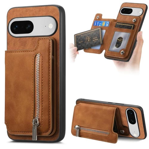 Funda para Teléfono Google Pixel 7 con Cremallera Magsafe, Tarjetero y Cartera (Marrón)