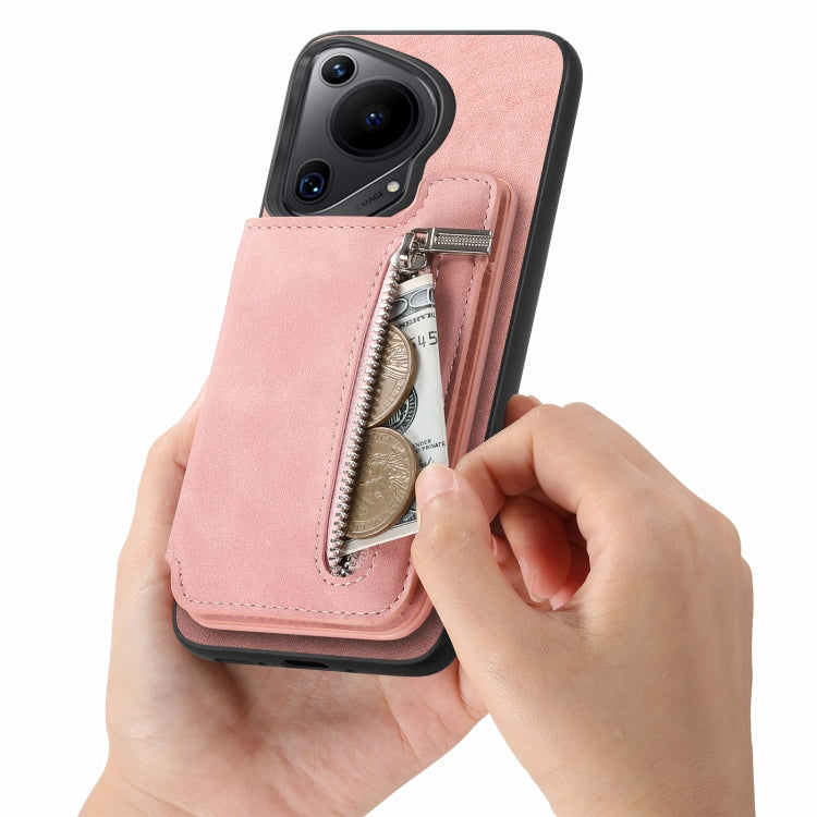 Funda para Huawei Pura 70 Pro+ con Cremallera Magsafe, Tarjetero y Ranuras (Rosa)