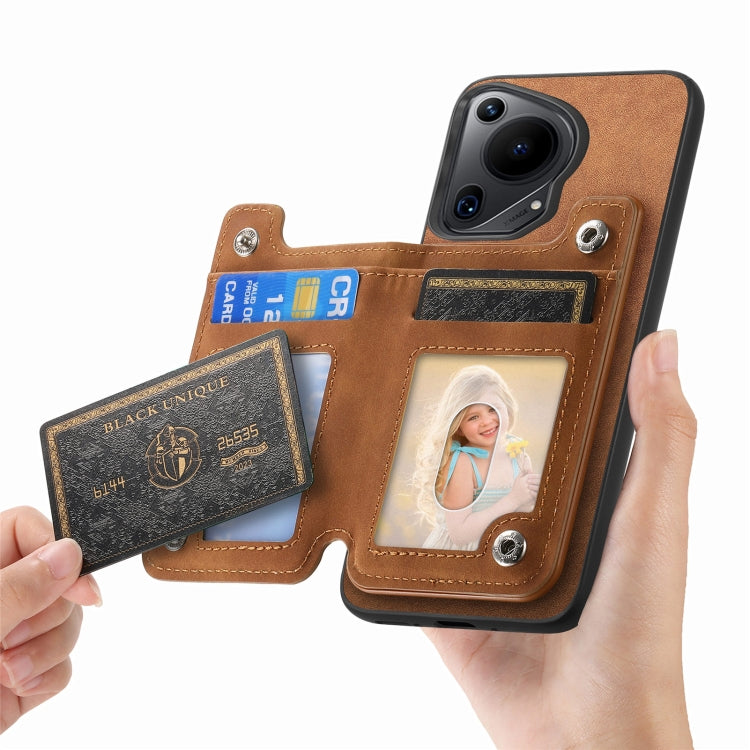 Funda para Teléfono Huawei Pura 70 Pro+ con Cremallera Magsafe, Tarjetero y Ranuras (Marrón)