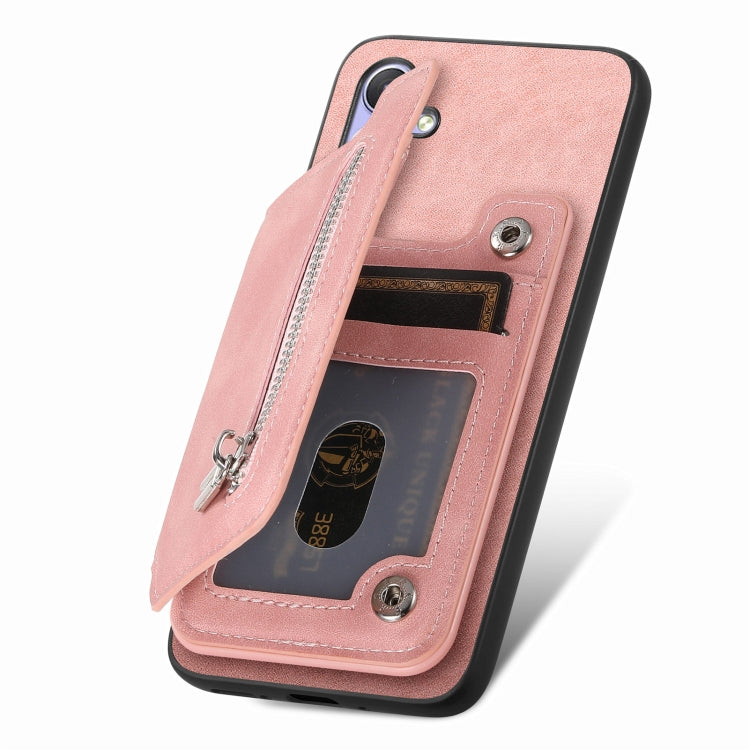 Funda para Teléfono Huawei Pura 70 Ultra Retro con Cremallera Magsafe y Tarjetero (Rosa)