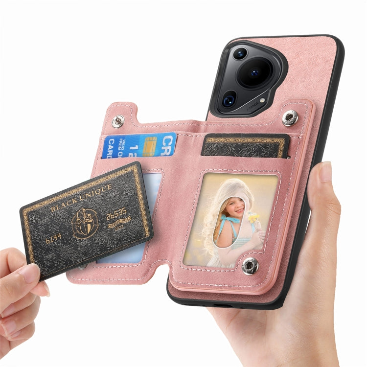 Funda para Teléfono Huawei Pura 70 Ultra Retro con Cremallera Magsafe y Tarjetero (Rosa)