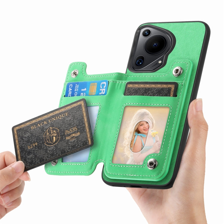 Funda para Teléfono Huawei Pura 70 Ultra Retro con Cremallera Magsafe y Tarjetero (Verde)