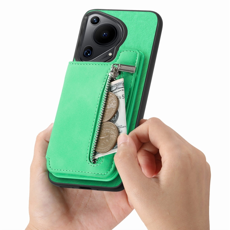 Funda para Teléfono Huawei Pura 70 Ultra Retro con Cremallera Magsafe y Tarjetero (Verde)