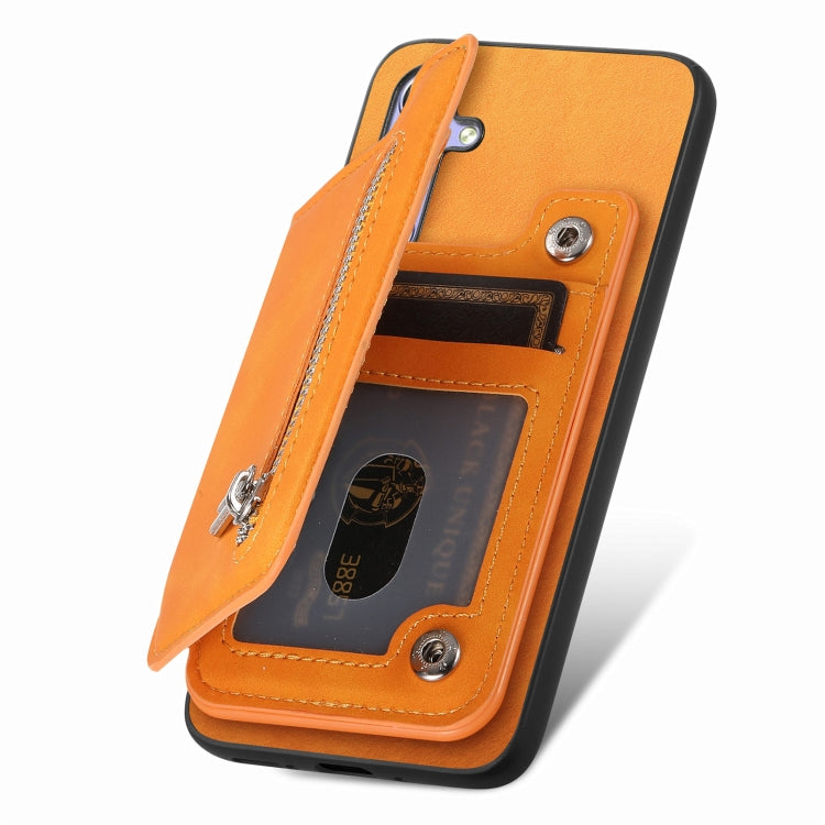 Funda para Teléfono Huawei Pura 70 Retro con Cremallera Magsafe y Tarjetero (Amarillo)