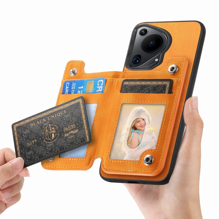 Funda para Teléfono Huawei Pura 70 Retro con Cremallera Magsafe y Tarjetero (Amarillo)