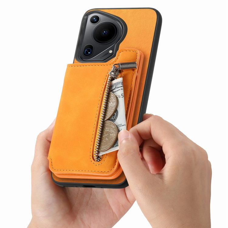 Funda para Teléfono Huawei Pura 70 Retro con Cremallera Magsafe y Tarjetero (Amarillo)