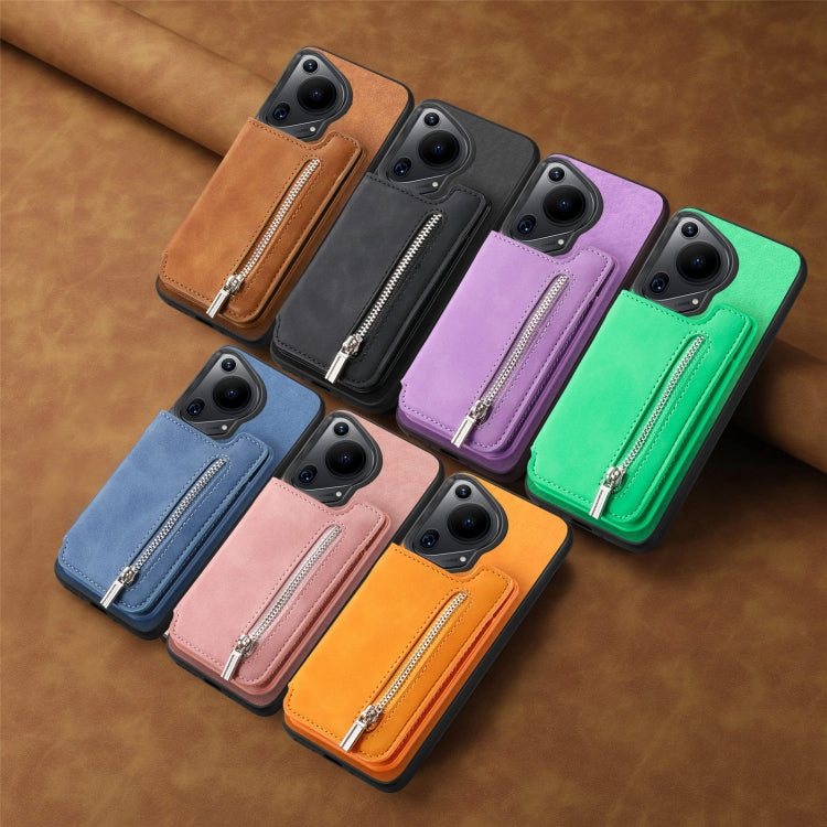 Funda para Teléfono Huawei Pura 70 Retro con Cremallera Magsafe, Tarjetero, Funda Trasera (Rosa)