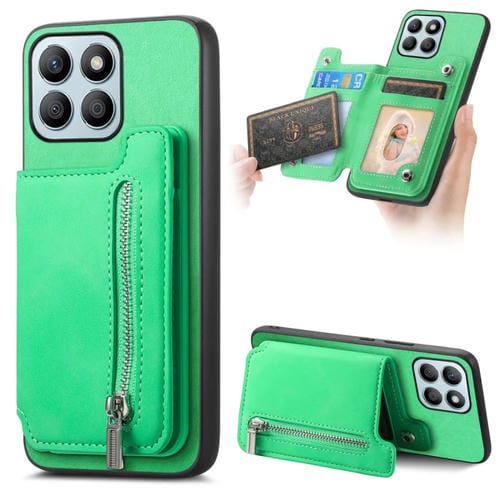 Funda para Teléfono Honor X8B con Cremallera Magsafe Tipo Billetera con Tarjetero (Verde)