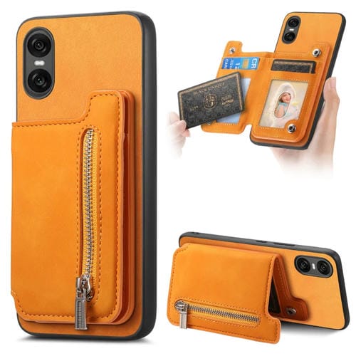 Funda para Teléfono Sony Xperia 10 Vi con Cremallera Retro Magsafe y Tarjetero (Amarilla)