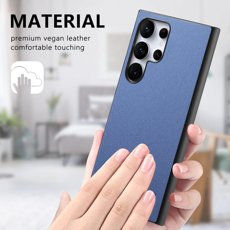 Funda para Teléfono Samsung Galaxy S23 Ultra 5G Parte Trasera Piel de Cuero y Tela de Sarga (Azul)