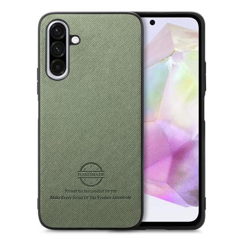 Funda de Piel de Sarga con Parte Trasera de Cuero para Samsung Galaxy A26 (Verde)