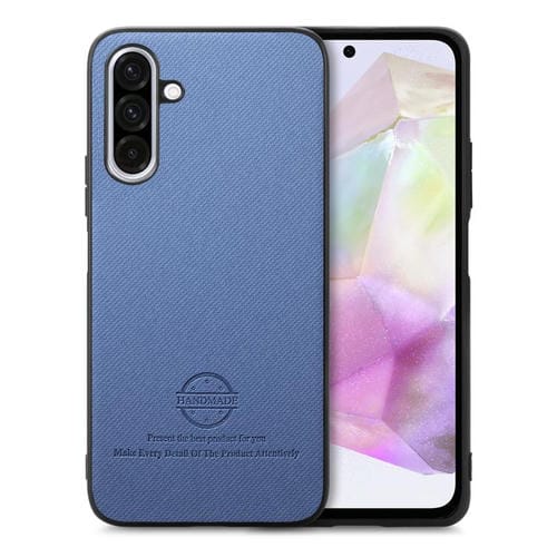Funda de Piel de Sarga con Parte Trasera de Cuero para Samsung Galaxy A36 (Azul)