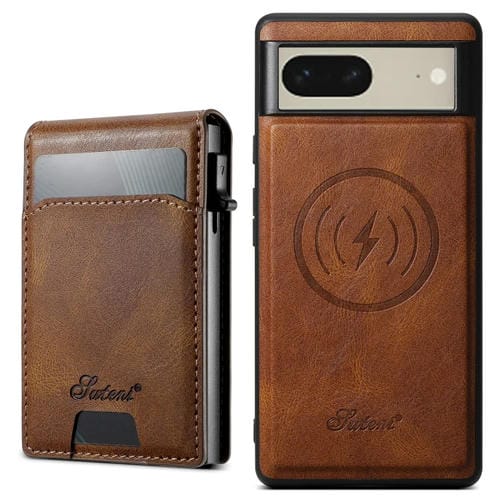 Estuche para Teléfono Suteni H19 2 en 1 con Tapa de Tarjeta Extraíble Magsafe para Google Pixel 7 (Marrón)