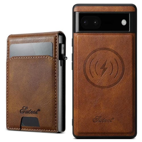 Estuche para Teléfono Suteni H19 2 en 1 con Tapa de Aceite y Cera Extraíble Magsafe para Google Pixel 6A (Marrón)