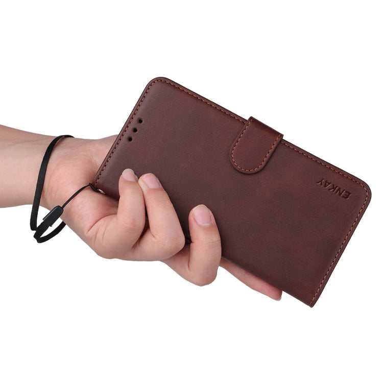 Funda para iPhone 16E Enkay con Tarjetero y Textura de Piel de Becerro con Protector de Pantalla (Rosa)