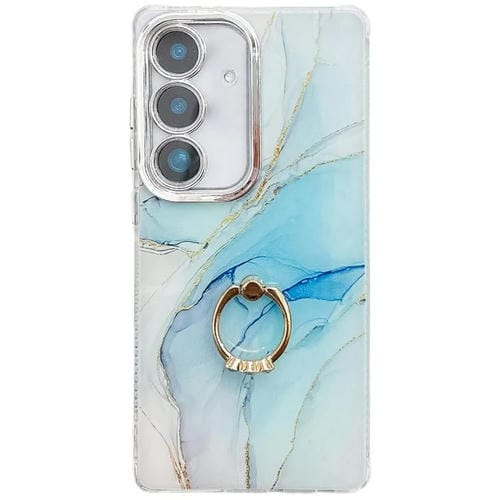 Funda para Teléfono Samsung Galaxy A25 5G Soporte de Anillo Textura Mármol Galvanizado (Azul Claro)