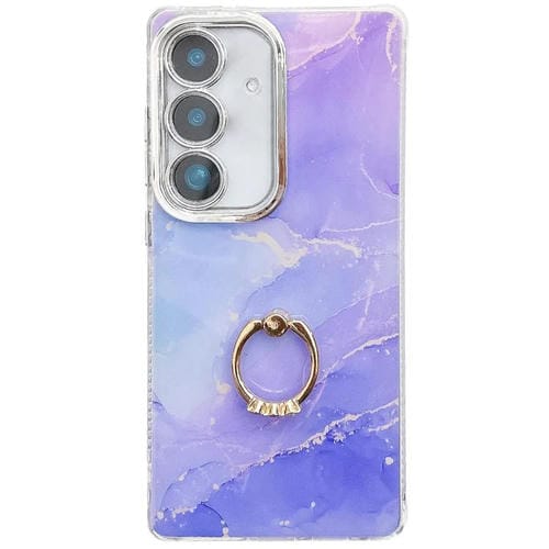 Funda para Teléfono Samsung Galaxy A25 5G Soporte de Anillo Textura Mármol (Azul Púrpura)
