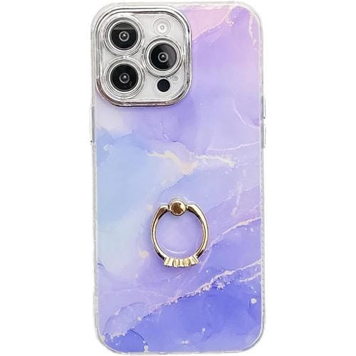 Funda para Teléfono iPhone 16 Pro Max Soporte de Anillo Textura Mármol Galvanizado (Azul Púrpura)