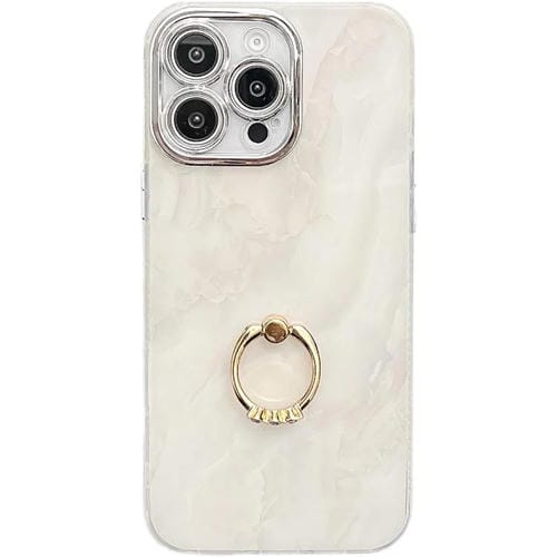Funda para teléfono iPhone 15 Pro Max con soporte de anillo y textura de mármol galvanizado (Blanco S8)