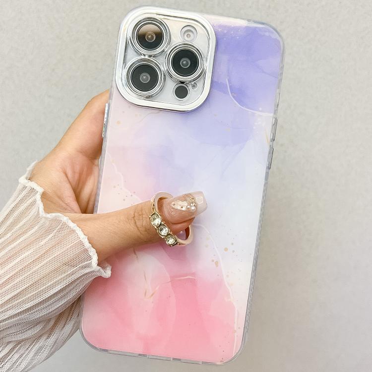 Funda para Teléfono iPhone 14 con Soporte de Anillo Textura Mármol Galvanizado (Dorado, Morado, Rojo)