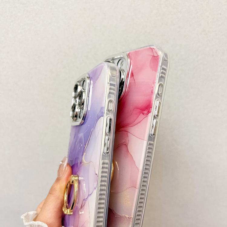 Funda para Teléfono iPhone 14 con Soporte de Anillo Textura Mármol Galvanizado (Dorado, Morado, Rojo)