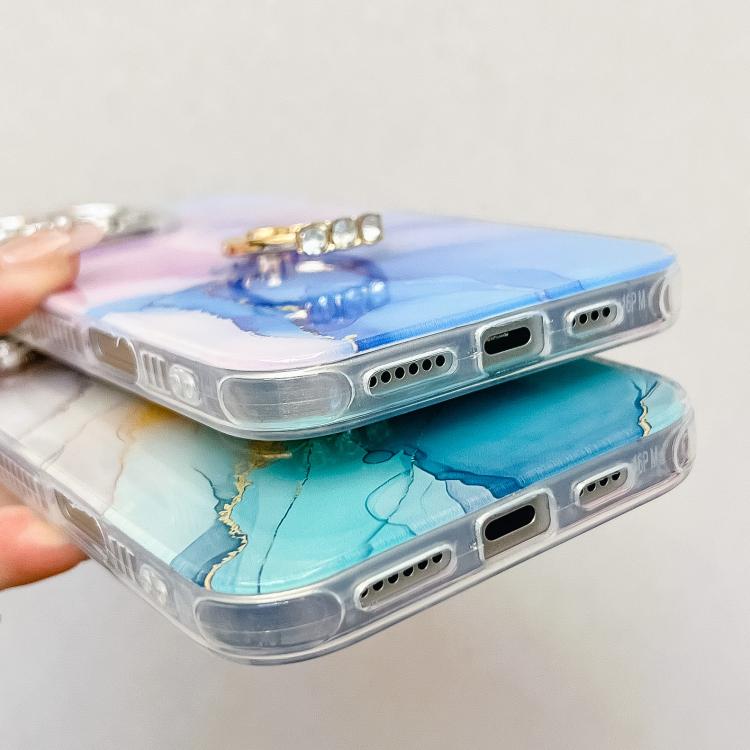 Funda para Teléfono iPhone 14 con Soporte de Anillo Textura Mármol Galvanizado (Dorado, Morado, Rojo)
