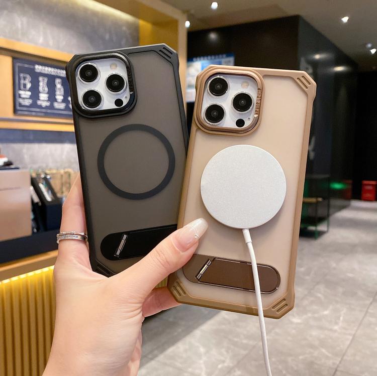 Funda para teléfono PC Magsafe sin marco con tacto de piel y soporte plegable para iPhone 14 (Dorado del Desierto)