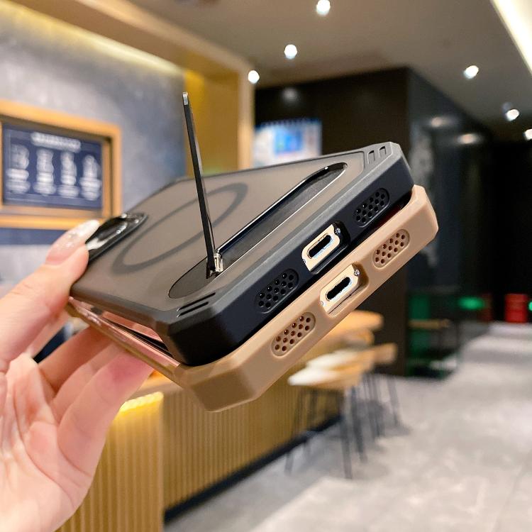 Funda para teléfono PC Magsafe sin marco con tacto de piel y soporte plegable para iPhone 14 (Dorado del Desierto)