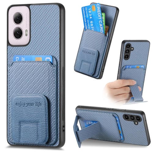 Funda para Teléfono Motorola Moto G Power 5G 2024 con Soporte Plegable y Tarjetero de Fibra de Carbono (Azul)