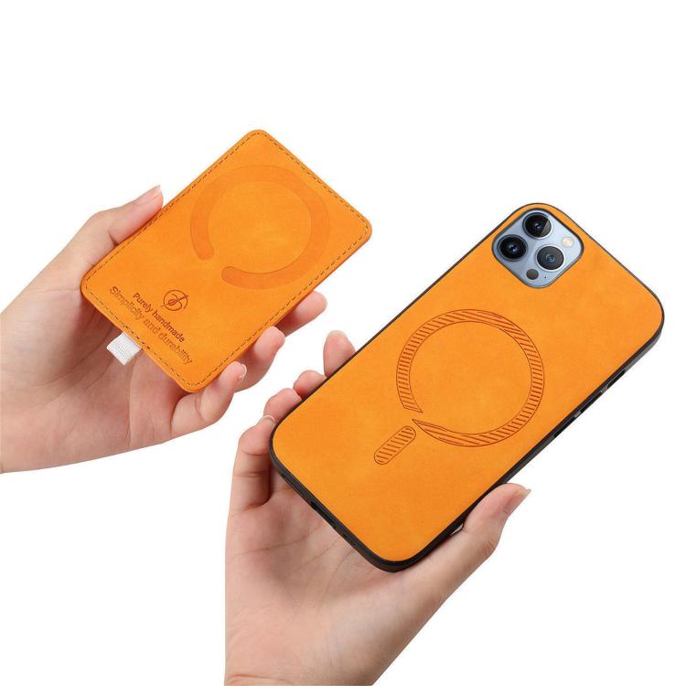 Funda para iPhone 11 Pro Max Cuero con Ranuras para Tarjetas y Anillo Lateral (Amarillo)