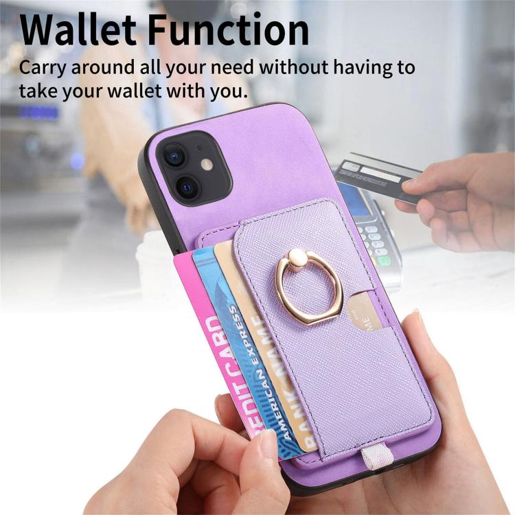Funda para iPhone 11 con Ranuras para Tarjetas Diseño Retro Cruz Anillo Lateral (Morado)