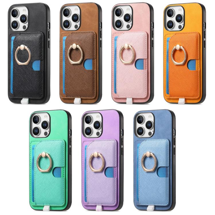 Funda para iPhone 11 Pro con Ranuras para Tarjetas Diseño Retro Cruz Anillo Lateral (Rosa)
