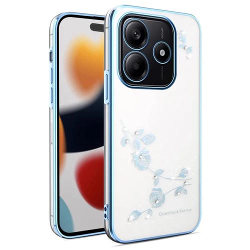 Funda para Teléfono con Todo Incluido y Diseño de Flores y Diamantes Brillantes para Xiaomi Redmi Note 14 5G (Azul)