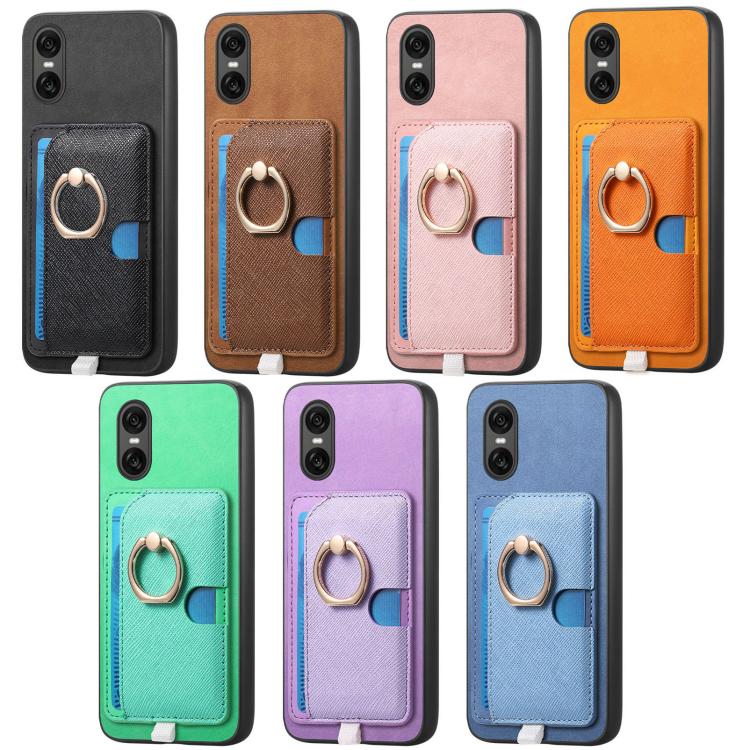 Funda para Teléfono Sony Xperia 10 V con Ranuras para Tarjetas y Diseño Retro (Morado)