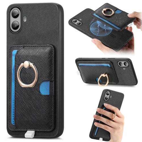 Estuche para Teléfono cmf Phone 1 Retro Cross Cuero con Anillo y Tarjetas (Negro)