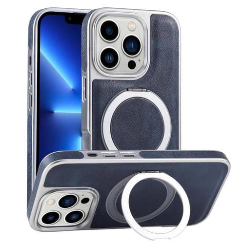 Funda para Teléfono con Soporte Magsafe Giratorio de Cuero Granulado para iPhone 13 Pro (Azul)