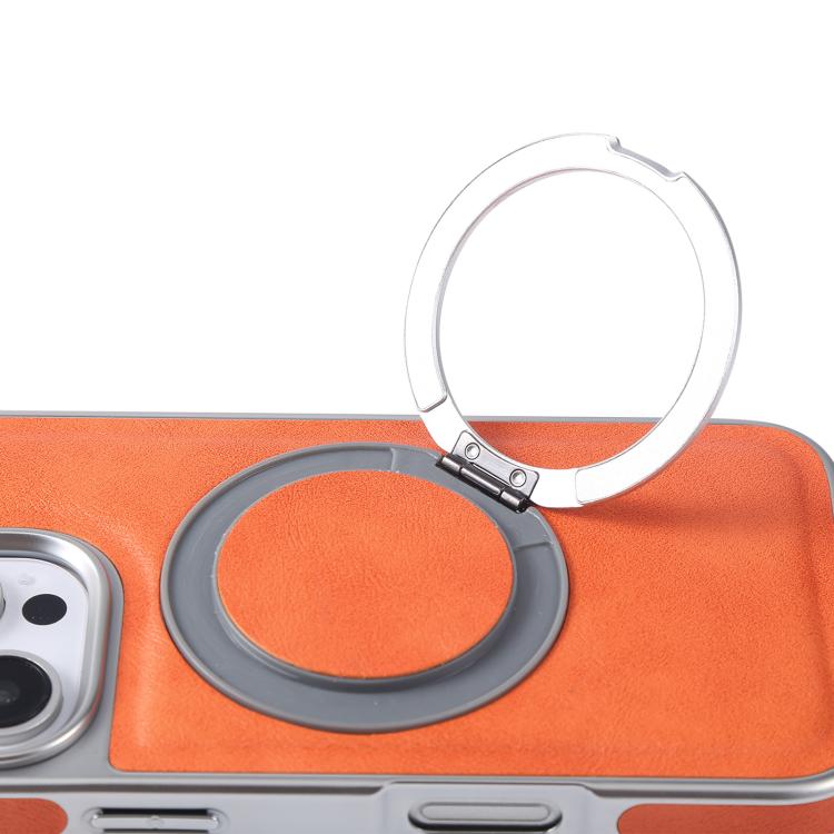 Funda para Teléfono iPhone 14 Soporte Magsafe Giratorio Piel Granulada Chapada (Azul)