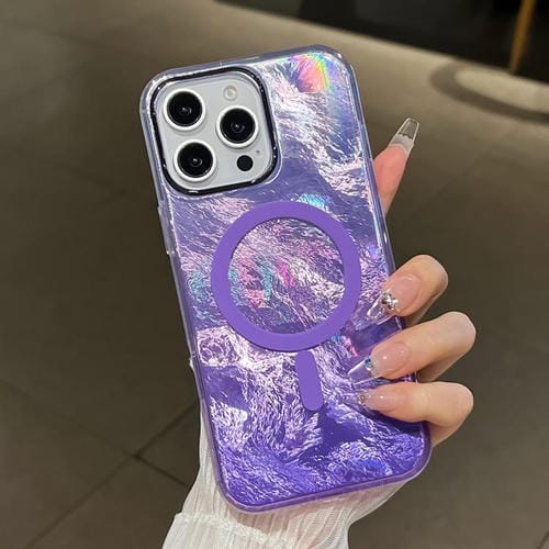Funda para Teléfono Magsafe iPhone 15 Pro Textura Glaciar Degradado (Morado)