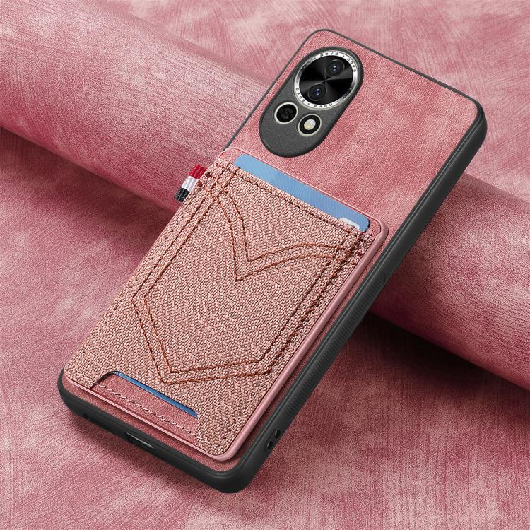 Funda de Piel con Textura Vaquera para Huawei Nova 13 con Ranura para Tarjetas (Rosa)