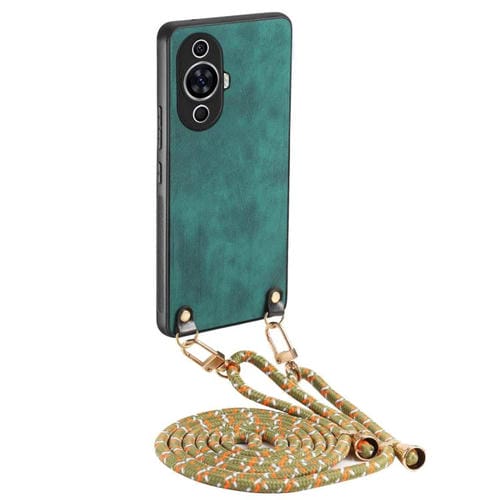 Funda de Cuero Vintage Huawei Nova 11 Pro con Parte Trasera de Policarbonato y Correa Cruzada (Verde)