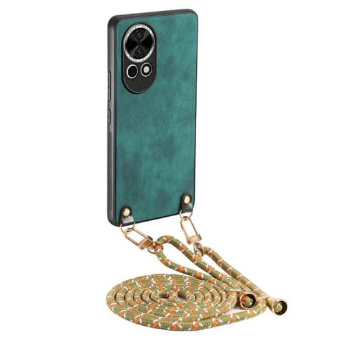 Funda de Cuero Vintage para Huawei Nova 13 con Policarbonato y Correa Cruzada (Verde)