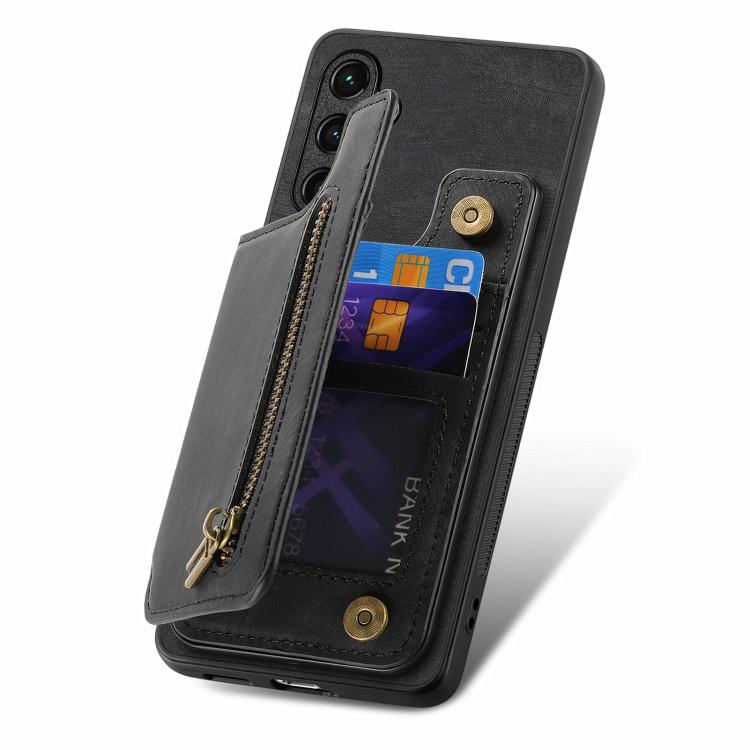 Funda de Cuero Retro con Cremallera para Huawei Nova 12 Pro (Negra)